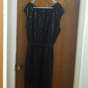 Lane Bryant Black Sequin Dress w/Ribbon Belt